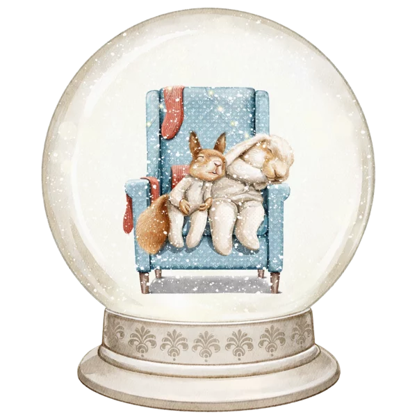 Snöglob med två vilande kaniner.