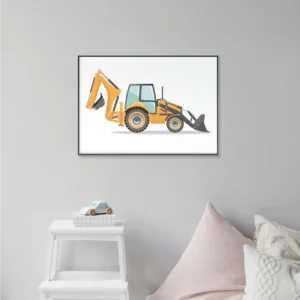 Poster40_15_11zon Barntavla på en grå vägg med en grävmaskin