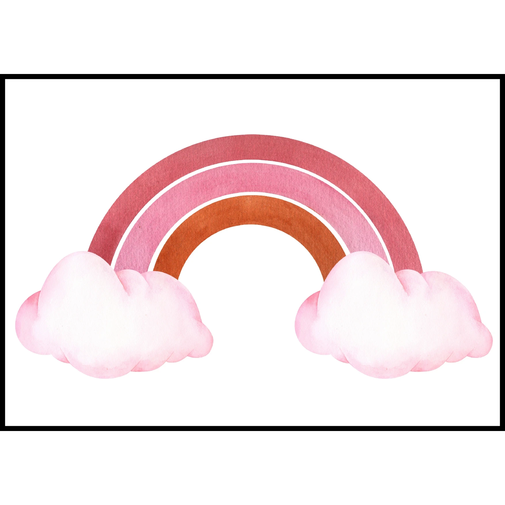 Barntavla med regnbåge som har rosa moln, perfekt poster för barnrum