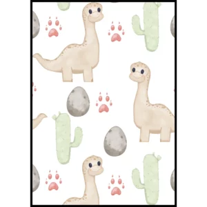 Barntavla med dinosaurier, kaktusar, stenar och fotavtryck