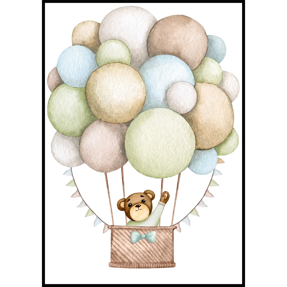 Barntavla björn i luftballong som vinkar.