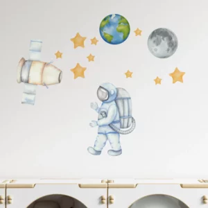 rymben-promenad-miljö En vägg med en astronaut som går i rymden