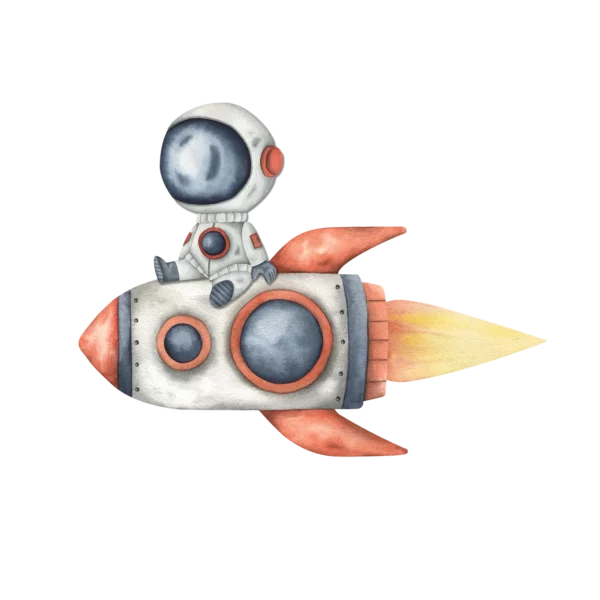 En astronaut som sitter på en raket