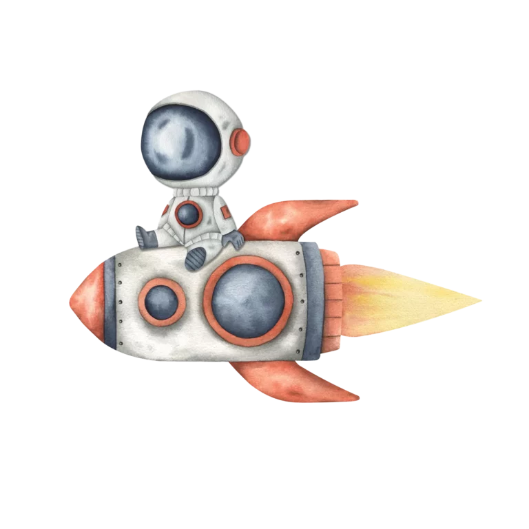 Väggklistermärken barn med en astronaut som sitter på en raket