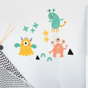 Väggdekor med tre snälla monster