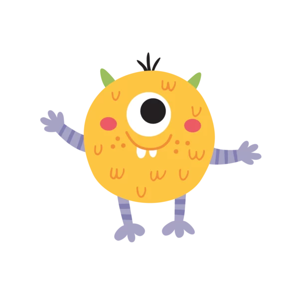 Ett runt gult snällt monster