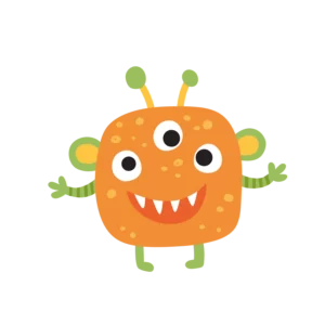 Ett orange snällt monster med tre ögon
