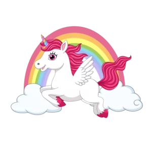 Väggdekor regnbåge med unicorn med vingar & moln
